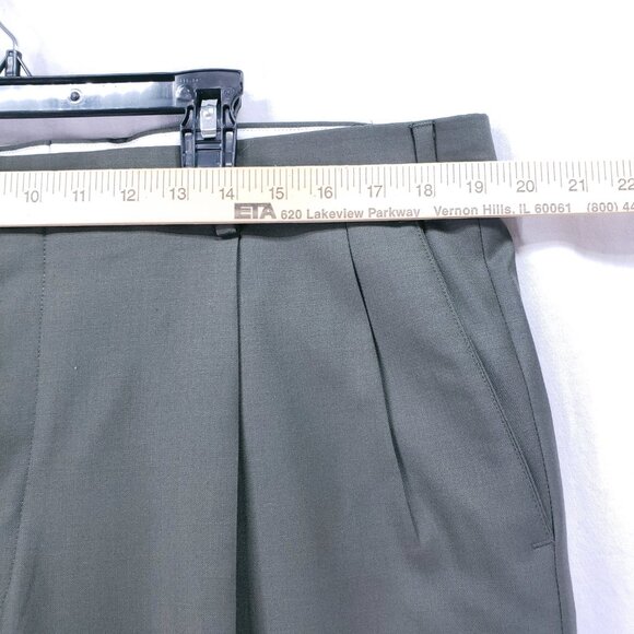 Paul Fredrick 100% Wool Italy Dark Sage Green Pleated Dress Pants Trousers 40R - Picture 2 of 16
